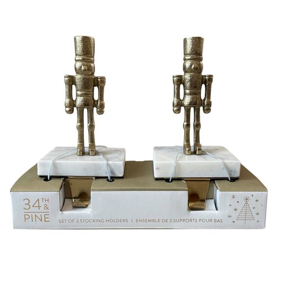 34th & Pine Stocking Holders Gold Nutcracker Marble Base Viral Christmas New - Picture 9 of 10